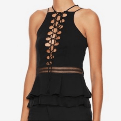 Jonathan Simkhai Lace Up Crepe Peplum Top in Black Size 2 Silk Trim