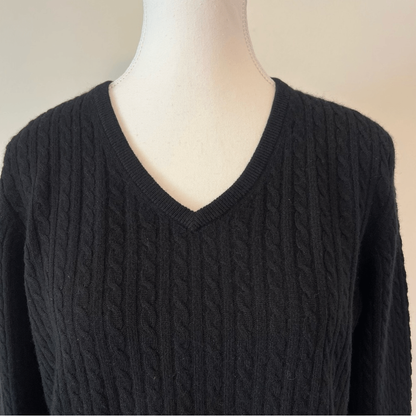 Pendleton 100% Cashmere Cable Knit V-Neck Sweater in Black Size Medium