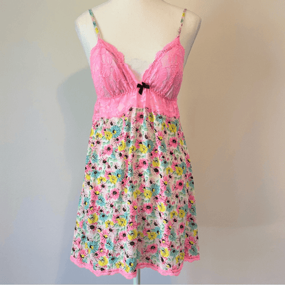 Victoria's Secret Y2K Lace Floral Babydoll Slip Dress Pink Size Medium
