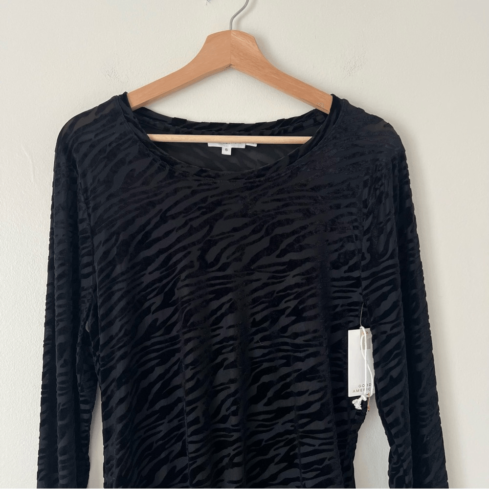 Good American Burnout Zebra Mesh Velvety Bodysuit NEW Size XXL Animal Print