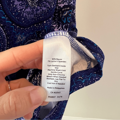 Talbots Printed Faux Wrap Dress Size Large 3/4 Sleeve Stretch Jersey