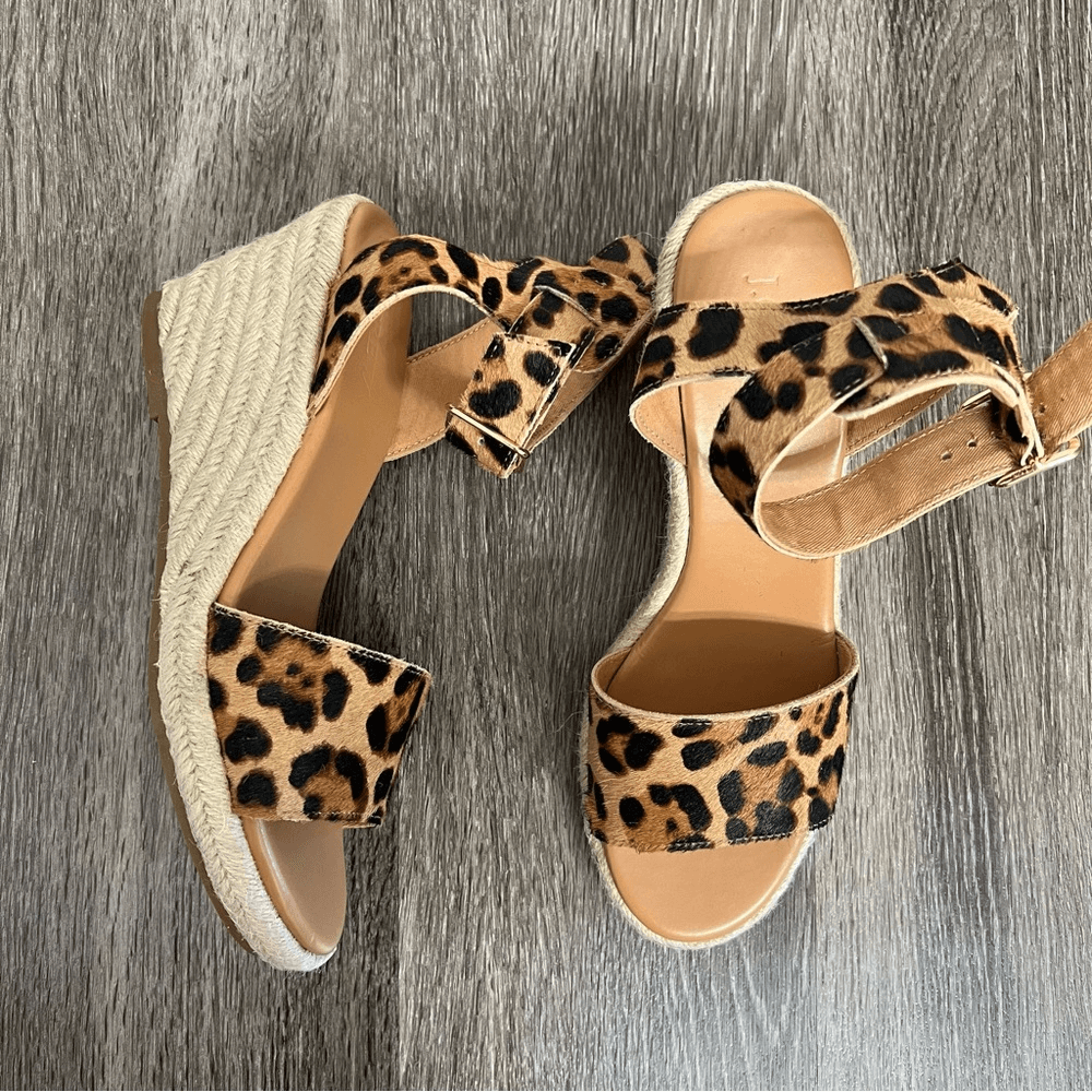 New J Crew Leopard Calfhair Wedge Espadrilles NWOT Size 7,5