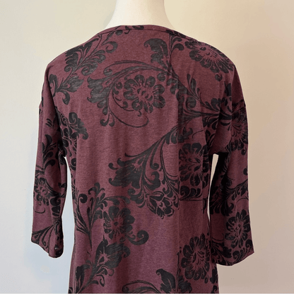 Peruvian Connection Floral Tunic Top Burnout Size Medium 3/4 Sleeve
