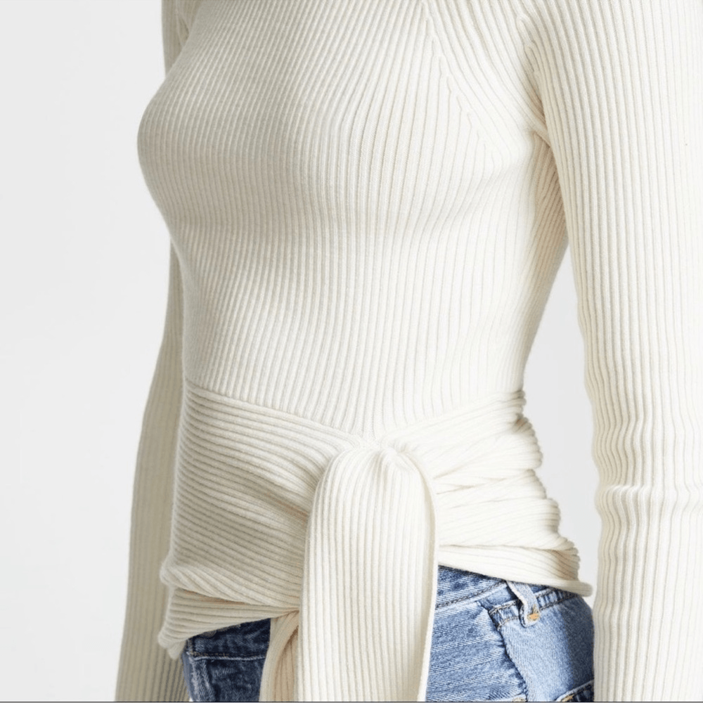 3.1 Phillip Lim Ribbed Sweater With Waist Tie Antique White Beige Size Small