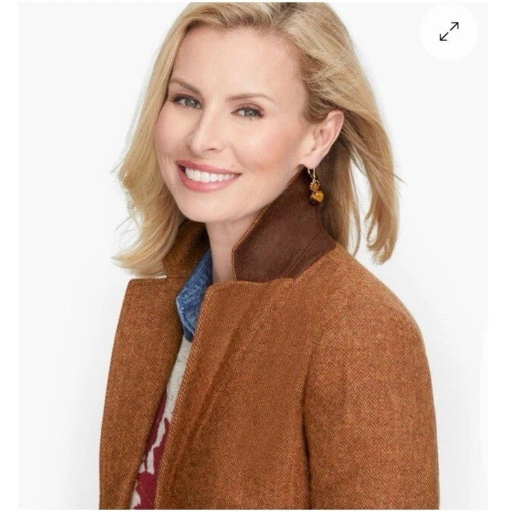 Talbots Shetland Herringbone Wool Blend Blazer Rust Brown Size 16 Classic Career