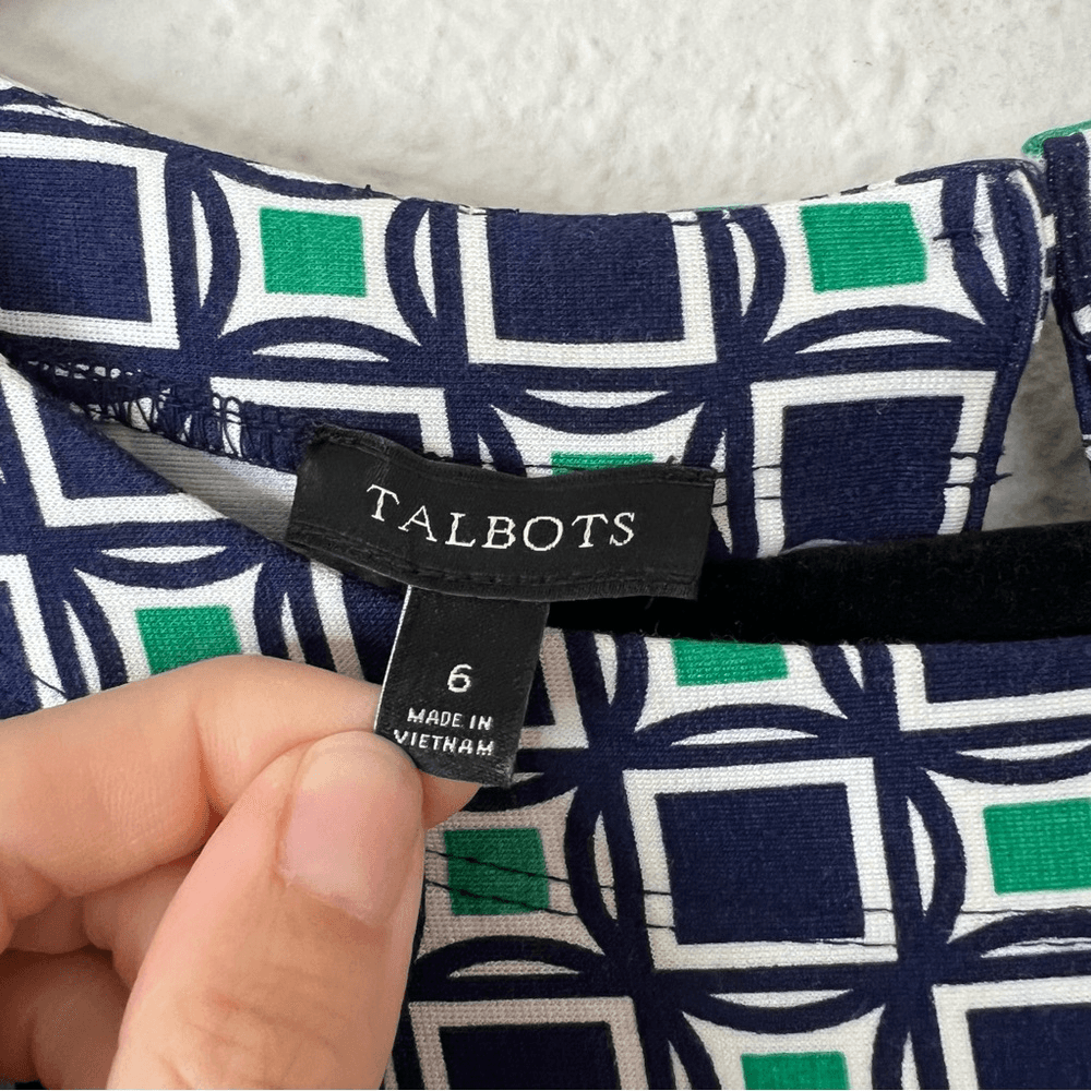Talbots Geometric Print 3/4 Sleeves Dress Size 6