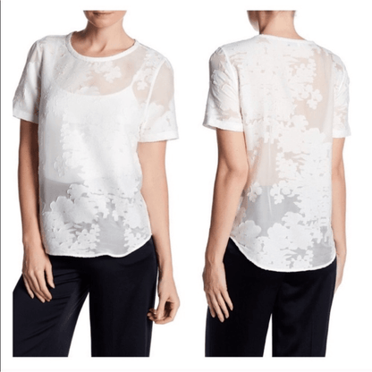 Equipment Riley Tee Silk Sheer Floral Blouse Top NEW in White Small Short Sleeve