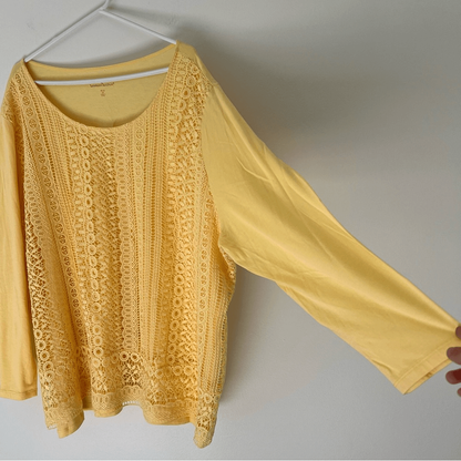 Woman Within Crochet Lace Long Sleeve Top in Yellow Size 3X Cotton