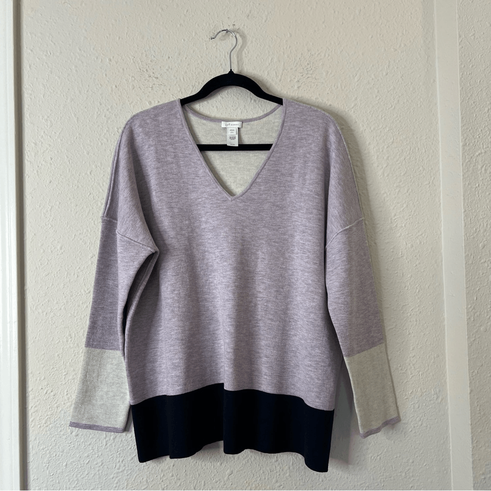 J. Jill Reversible V-Neck Colorblock Sweater Large Petite