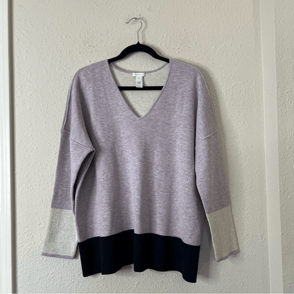 J. Jill Reversible V-Neck Colorblock Sweater Large Petite