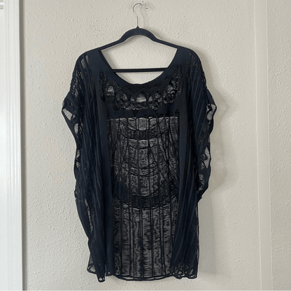 Black Lace Swim Cover Up Poncho Dress