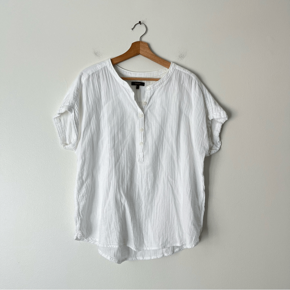 Quince Gauze Organic Cotton White Roll Sleeve Shirt Blouse Top Size Large