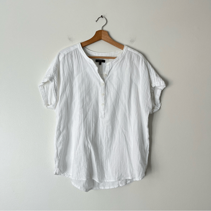 Quince Gauze Organic Cotton White Roll Sleeve Shirt Blouse Top Size Large