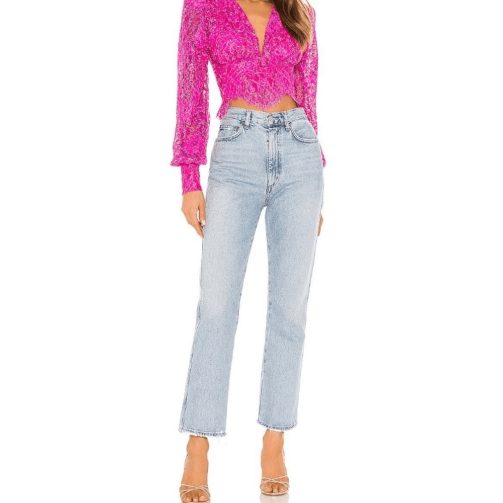 NBD Merlot Lace Blouse Top in Magenta Size Small Long Sleeve