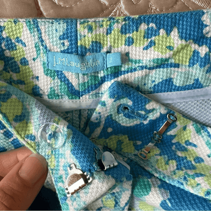 J. McLaughlin Portman Slim Fit Watercolor Paisley Pique Cotton Crop Pant Size 2