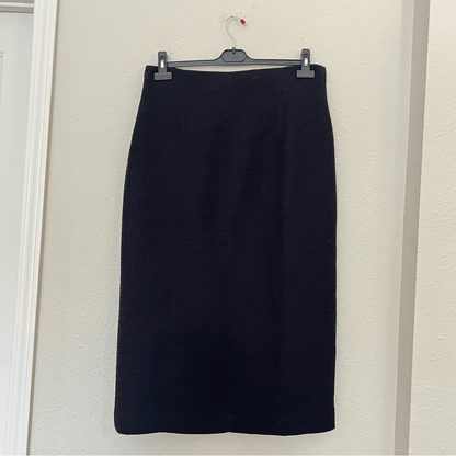 ZARA Textured Tweed Midi Skirt with Slit Gold Buttons NEW Size XL