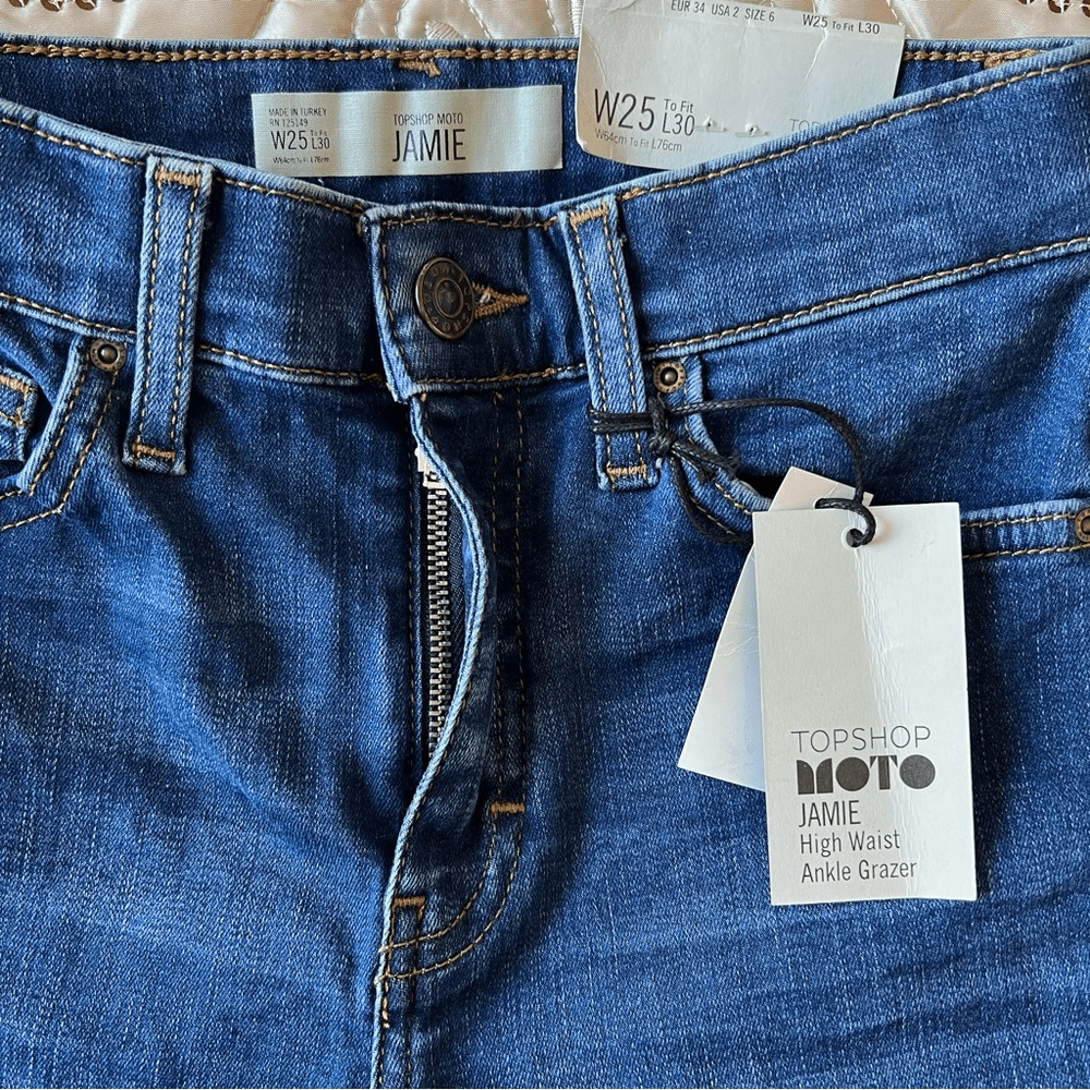 Topshop Moto Jamie High Waist Ankle Grazer Medium Wash Skinny Jeans NEW Size 25