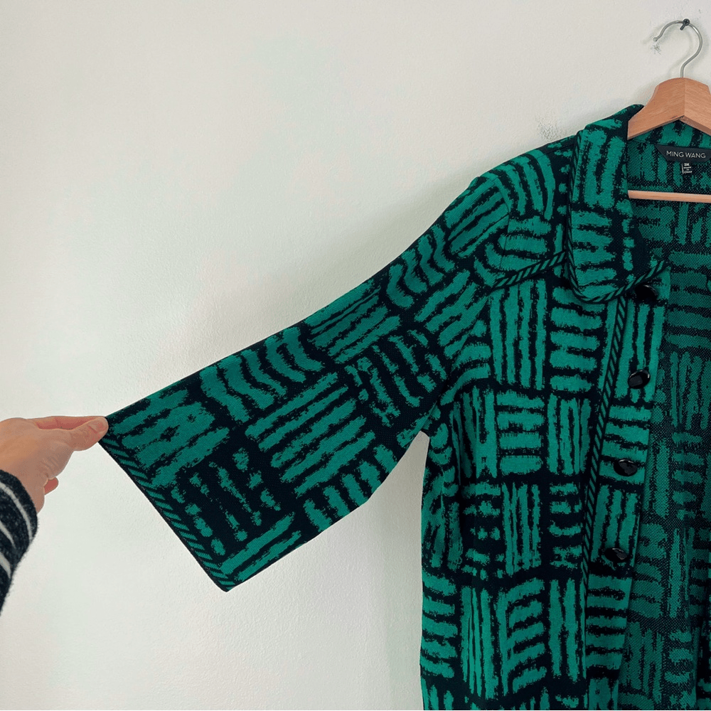 Ming Wang Knit Cardigan Jacket in Green and Black Plus Size 3X Open Front