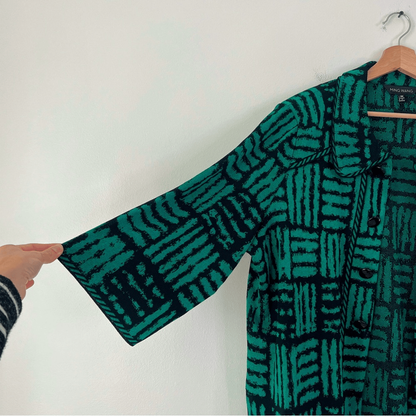 Ming Wang Knit Cardigan Jacket in Green and Black Plus Size 3X Open Front