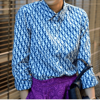 J. Crew Seahorse Linen Blend Button Down Boy Shirt Size 6 Nautical