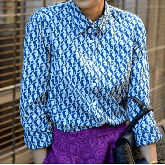 J. Crew Seahorse Linen Blend Button Down Boy Shirt Size 6 Nautical