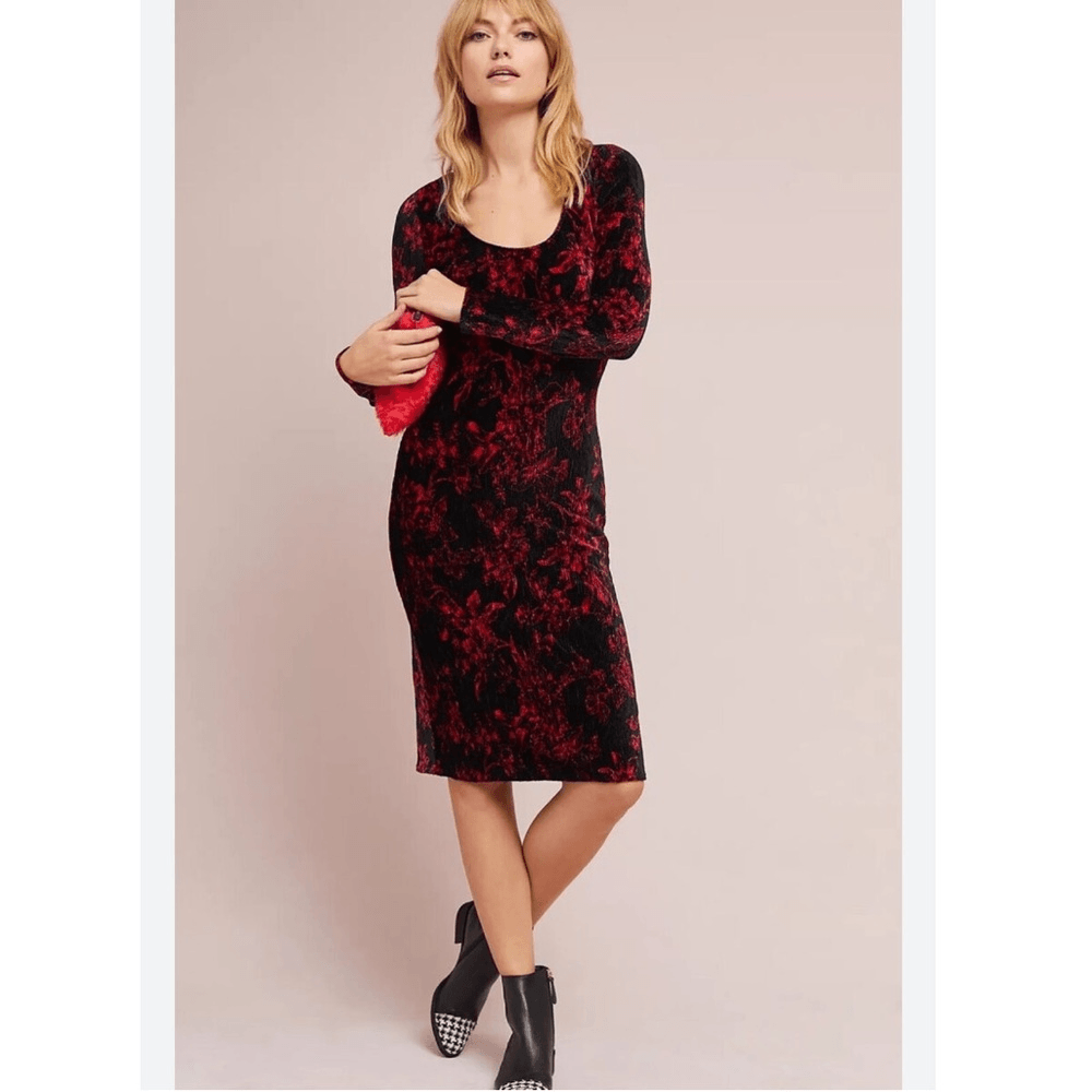 Anthropologie HD in Paris Dierdre Velvet Column Midi Dress Size Medium Stretchy
