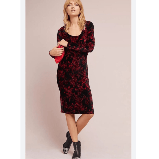 Anthropologie HD in Paris Dierdre Velvet Column Midi Dress Size Medium Stretchy