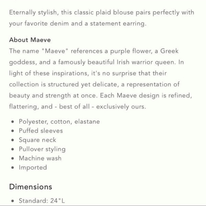 Anthropologie Maeve Neutral Plaid Square-Neck Blouse NEW Size Small