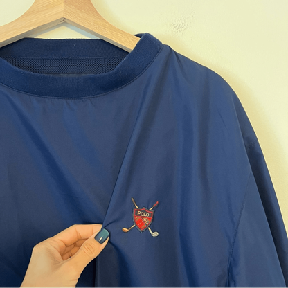 Vintage Polo Golf Ralph Lauren Navy Blue Pullover Windbreaker Size M Clubs Logo