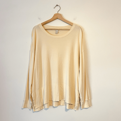 J. Jill Butter Yellow Supima Tunic Pullover Sweatshirt Size Large %100 Cotton