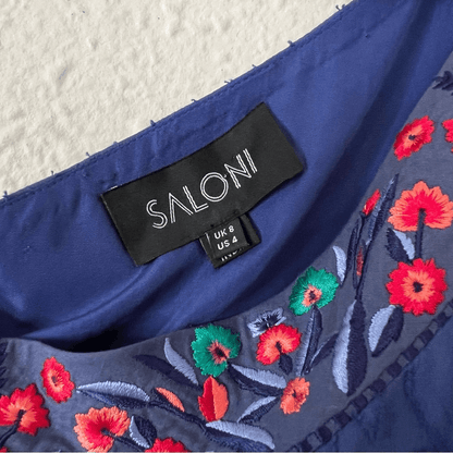 SALONI One Shoulder Ruffle Embroidered Silk Mini Dress Size 4