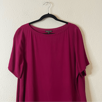 Eileen Fisher Asymmetrical Silk Shift Dress in Dark Fuschia Size Large
