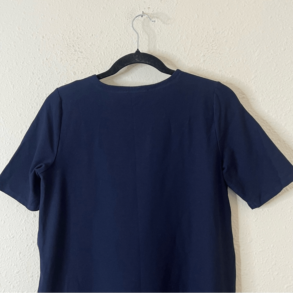 EILEEN FISHER Navy Washable Stretch Crepe Side Zip Shift Dress Medium Petite