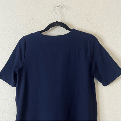 EILEEN FISHER Navy Washable Stretch Crepe Side Zip Shift Dress Medium Petite