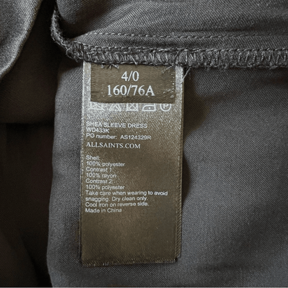 All Saints Long Sleeve Black Mini Dress Layered Asymmetrical Hem Size 0
