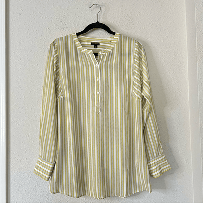Talbots Stripe Shirt Popover Tunic Blouse Top Size Medium Long Sleeve Yellow