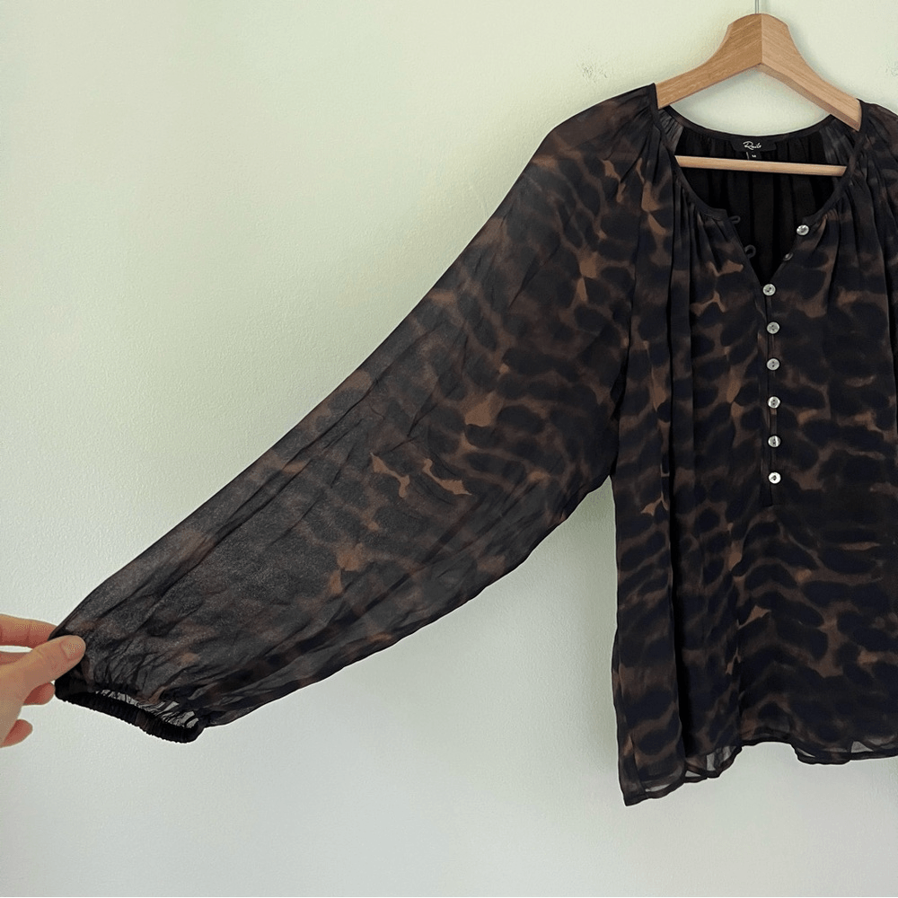 RAILS Indi Umber Leopard Long Sleeve Boho Blouse Size Medium
