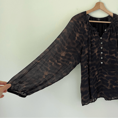 RAILS Indi Umber Leopard Long Sleeve Boho Blouse Size Medium