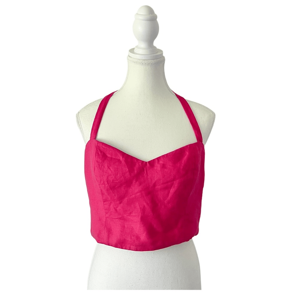 Reformation Orzo Pink Linen Crop Top in Pink Size 10