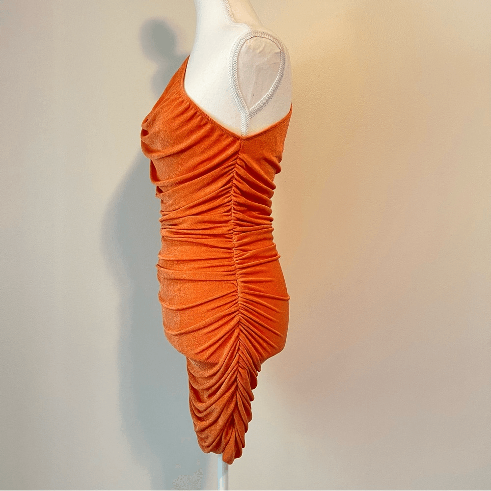 Princess Polly Lioness Orange The Goddess Mini One Shoulder Ruched Dress Small