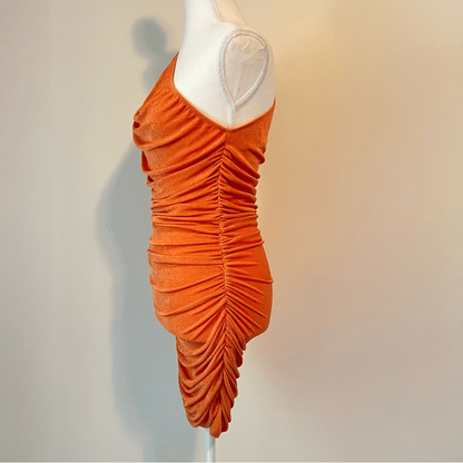 Princess Polly Lioness Orange The Goddess Mini One Shoulder Ruched Dress Small