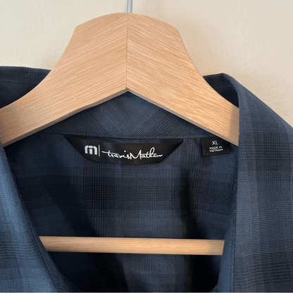 Travis Mathew Mens Short Sleeve Button Up Shirt Blue Check Print Size XL