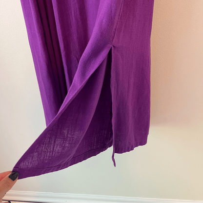 J.Jill Purple Button Front Linen Blend Midi Dress Puff Sleeve Size Large