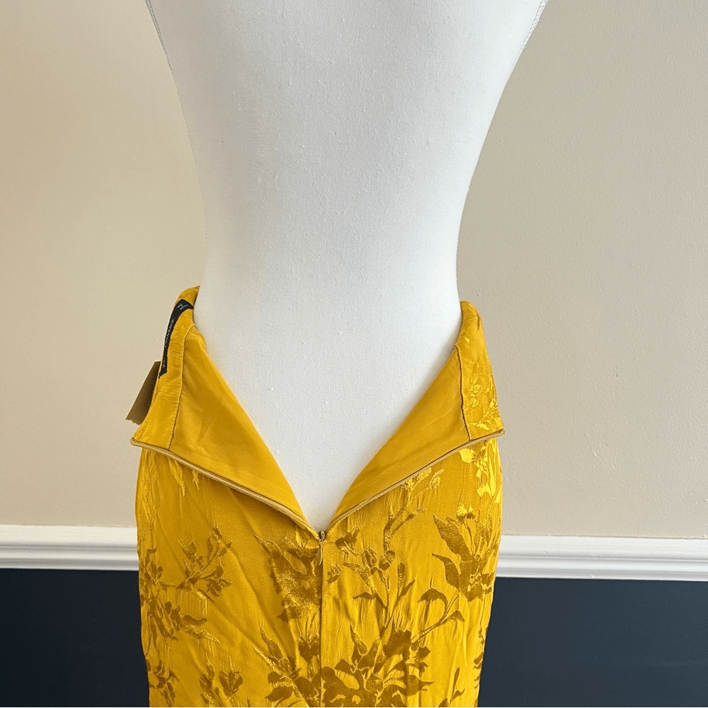 Zara Basic Yellow Floral Jacquard Pencil Skirt NEW Size XS