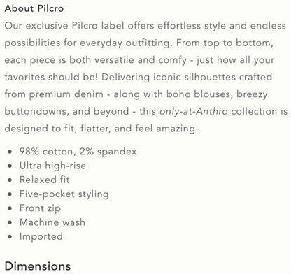 Anthropologie Pilcro The Annie Wide-Leg Corduroy Jeans NEW Size 31 Navy