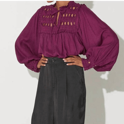 CLEOBELLA Sabella Peasant Blouse in Aubergine NEW Size Small