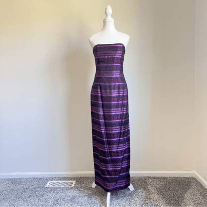 Jessica McClintock Gunne Sax Vintage 1990s Column Brocade Gown Size 5 Strapless