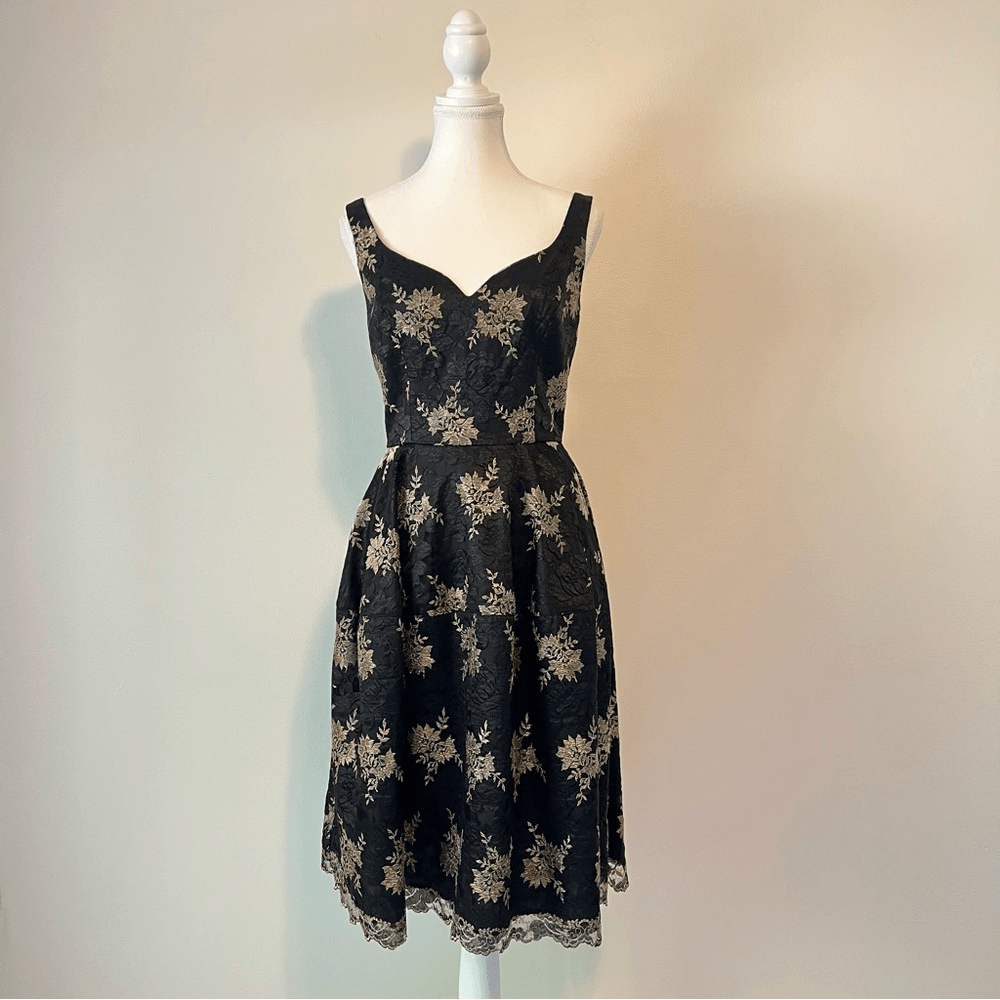 JILL STUART Floral Jacquard A-line Mini Dress NEW Size 6 Black & Gold