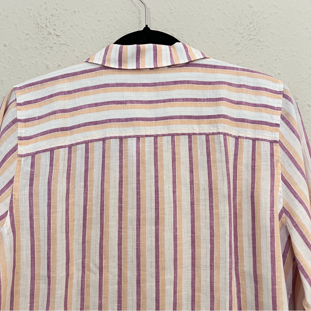 Chico’s Linen Metallic Striped Roll-Tab Button Front Shirt NEW Size 1