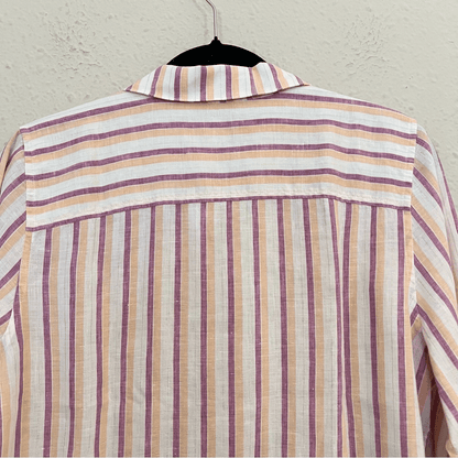 Chico’s Linen Metallic Striped Roll-Tab Button Front Shirt NEW Size 1